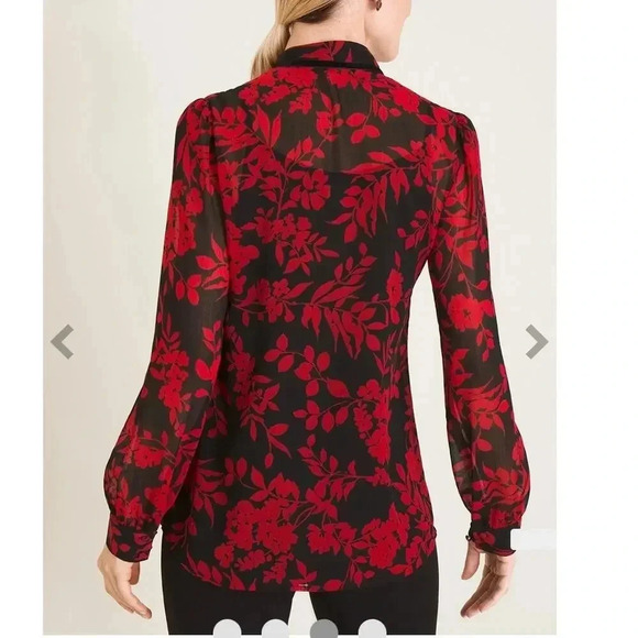 CHICOS RUFFLE FRONT BLOUSE size 12, 14 petite - Picture 2 of 8